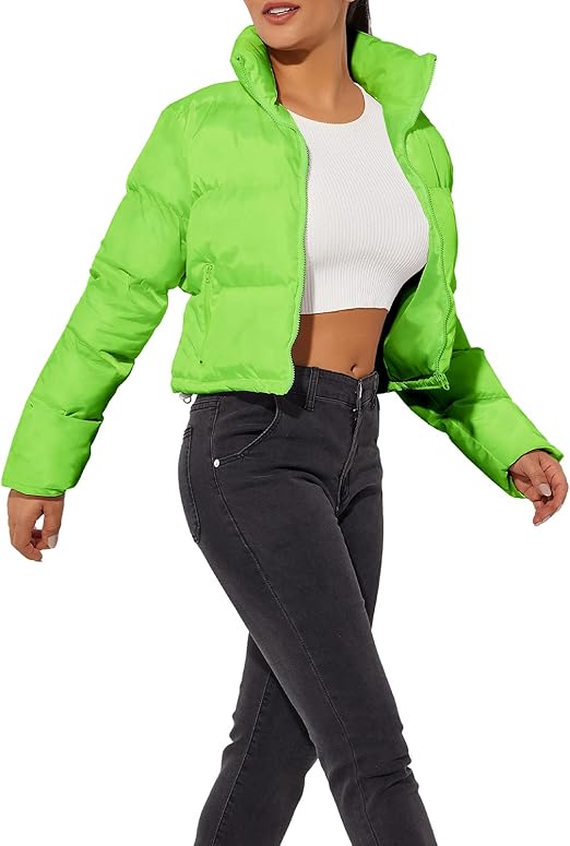 Neon-Green Cropped Puffer Jacket