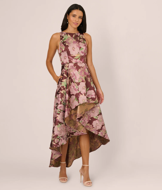 Adrianna Papell's Sleeveless Floral Jacquard High-Low Gown