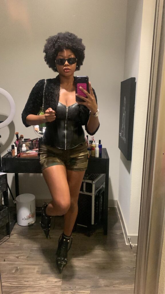 hot pink satin or vegan leather bustier top
